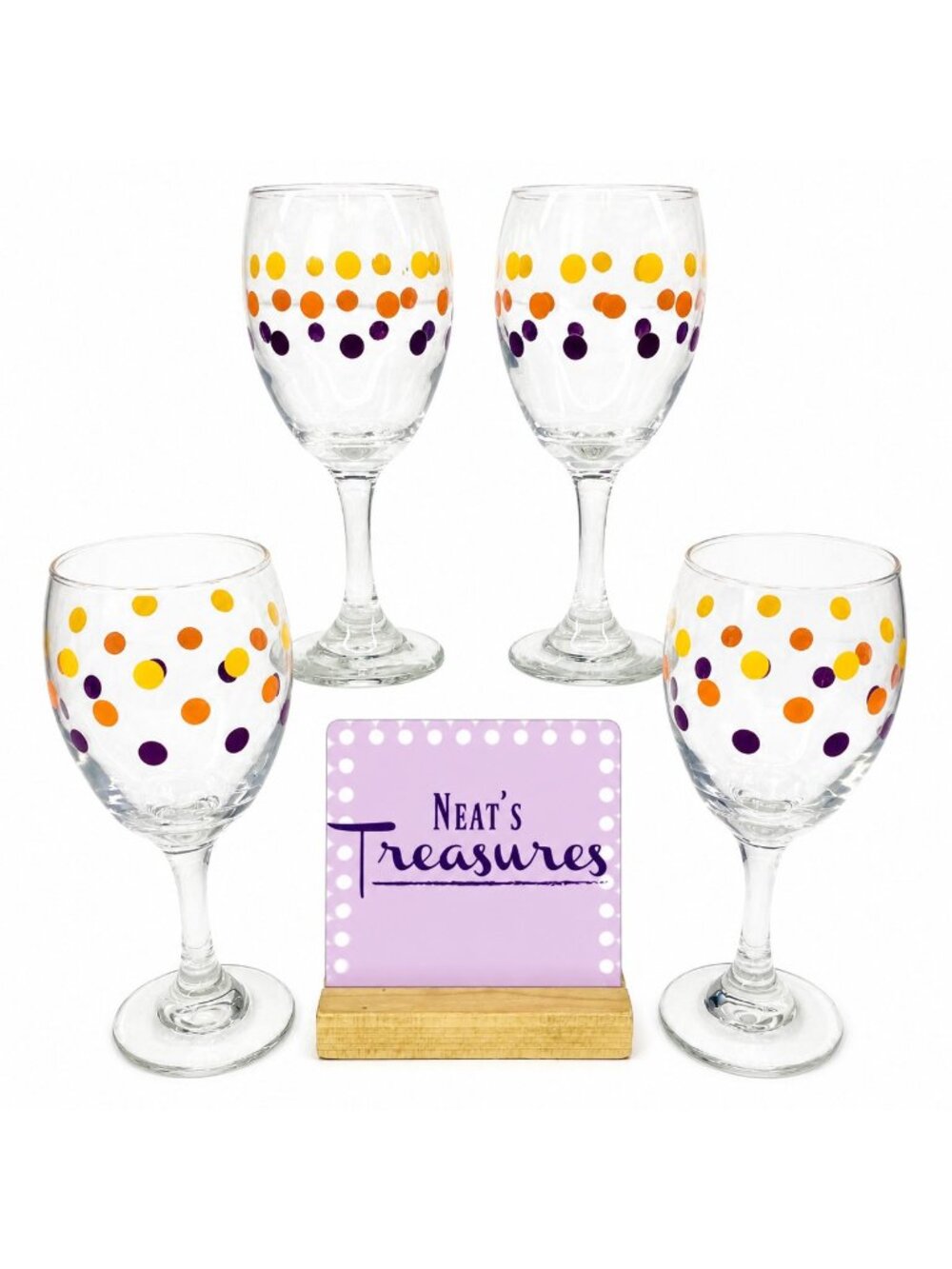 Cristar Copa Aragon  POKLA DOTS Clear Glass Stemmed 10oz Wine Glasses Set 4 NEW
